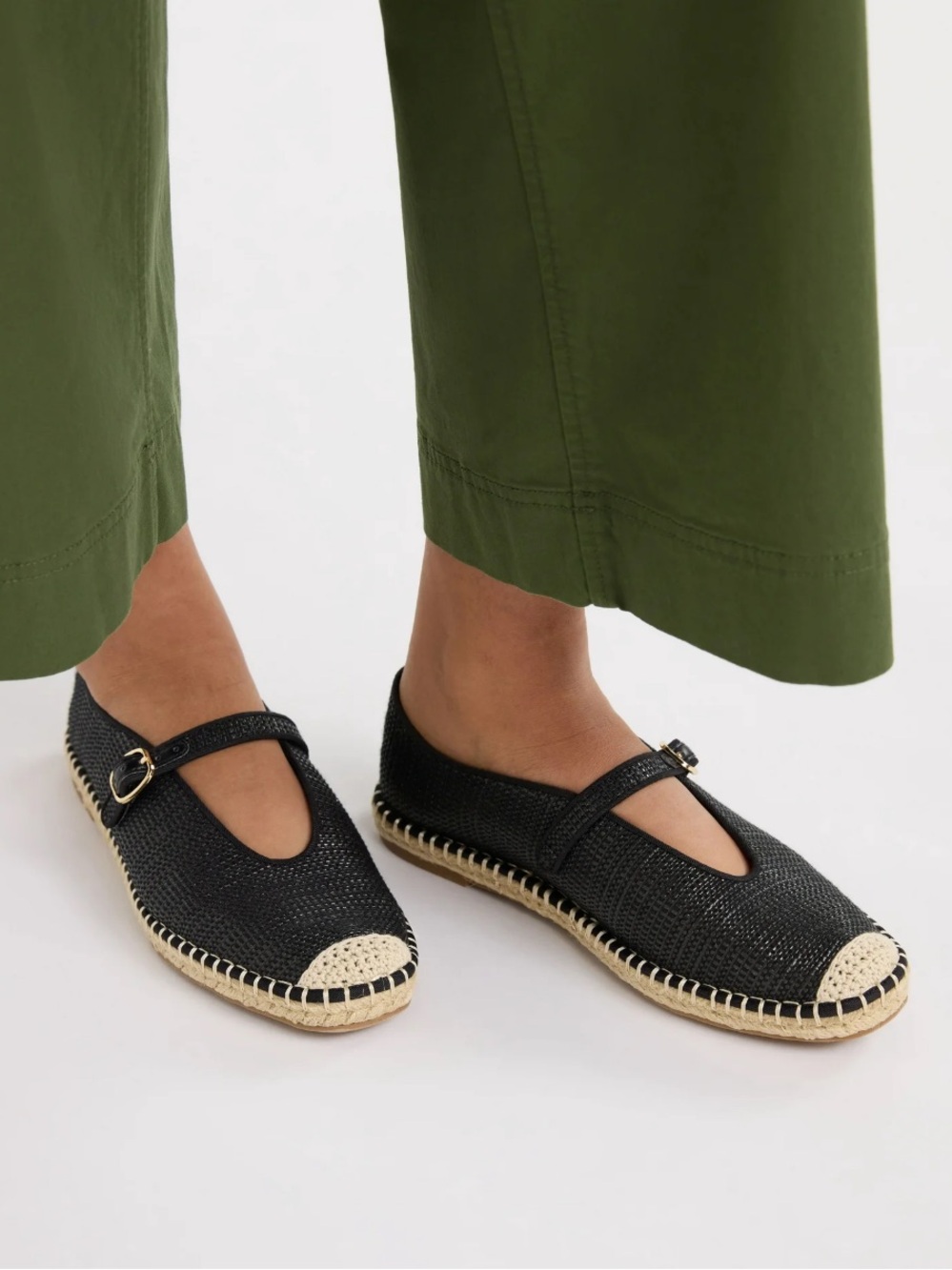 NWT Free Assembly Black Mary Jane Espadrille Flat Adjustable Strap Women Size 10